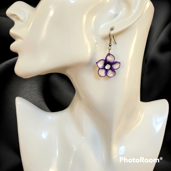 3/$30 Hawaiian Polymer Clay Purple Flower Fairycore Dangle Hook Earrings - Picture 1 of 4